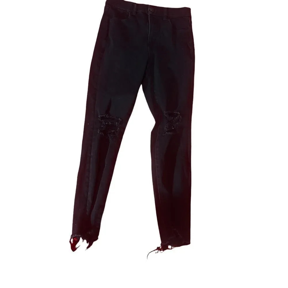 American Eagle "The Dream‎ Jean" Curvy Super Hi- Rise Distressed Black Jegging 4